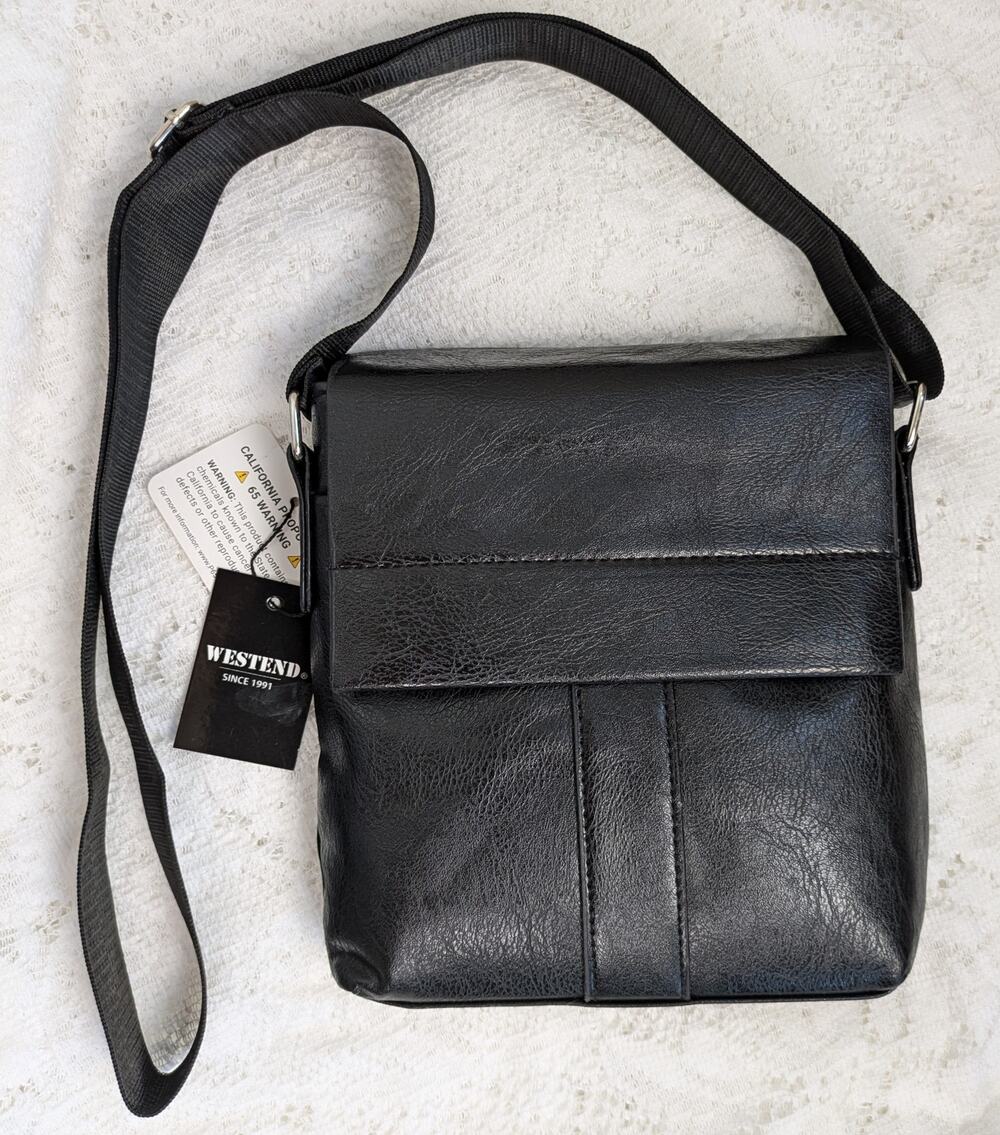 NEW Westend Crossbody Bag Black Vegan Faux Leather Snap Flap Wide Strap